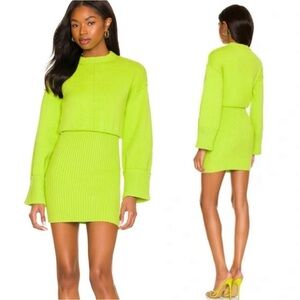 NWT NBD Revolve Imani Fold Over Cuff Mini Dress in Electric Neon Green XL